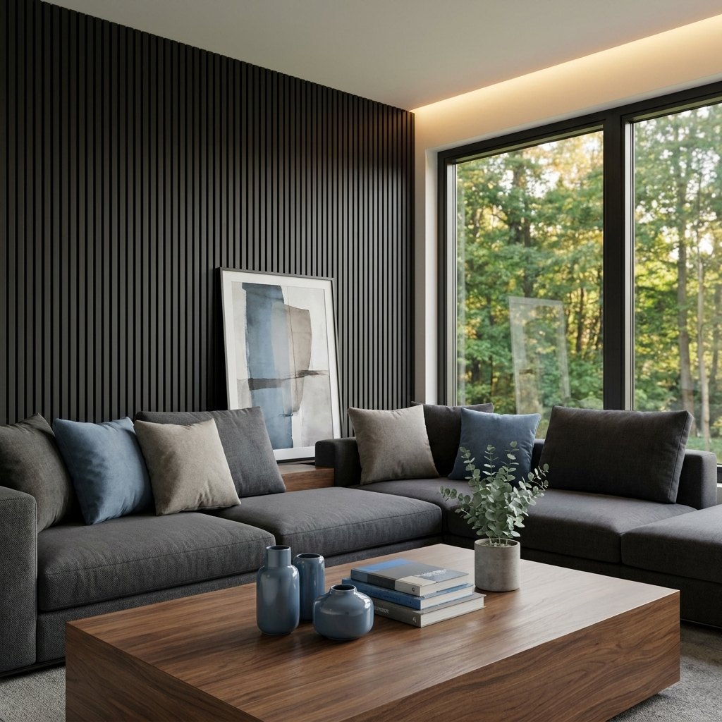 Veneer Slat Feature Wall Panels — 270 × 110 cm — Black