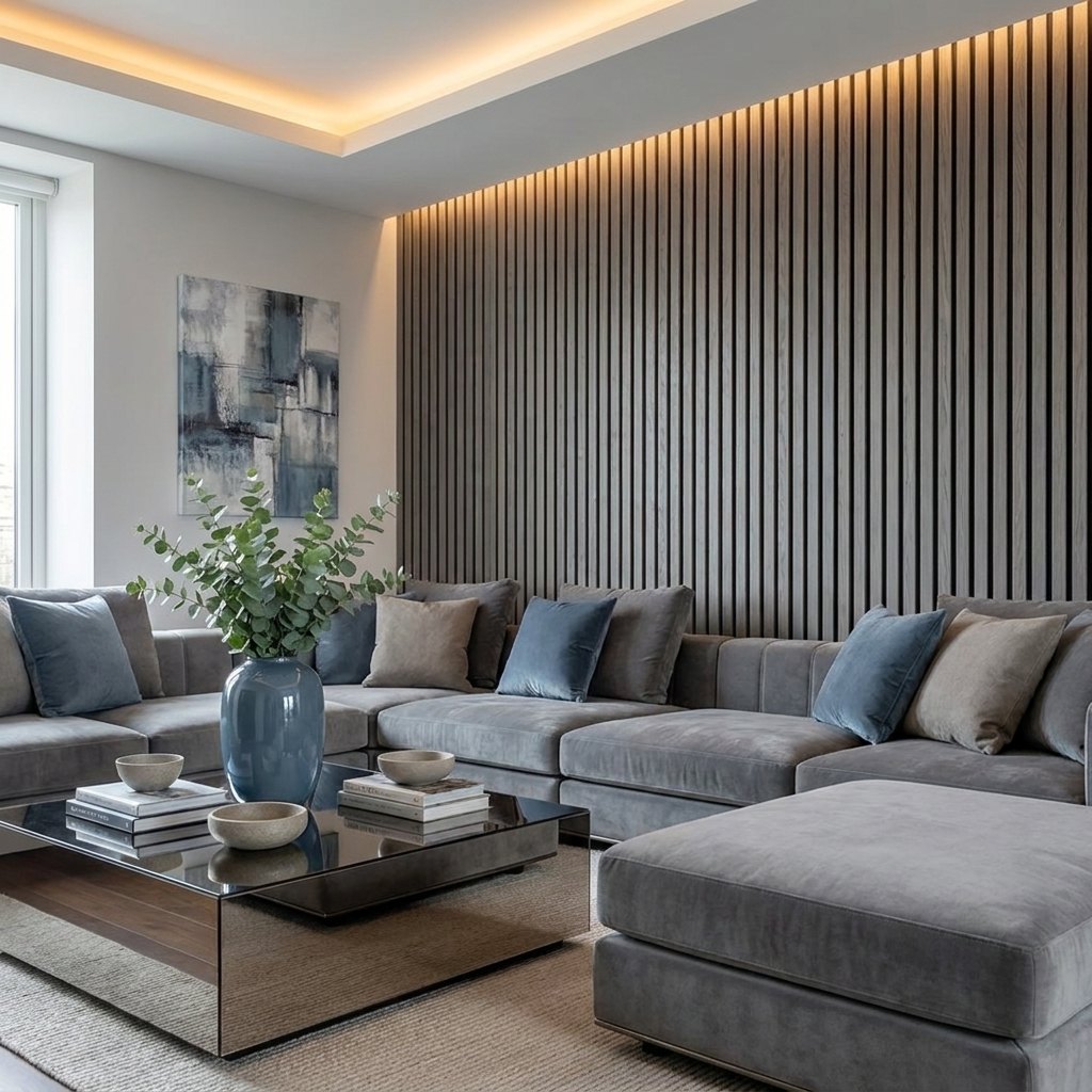 Veneer Slat Feature Wall Panels — 270 × 110 cm — Gray Oak