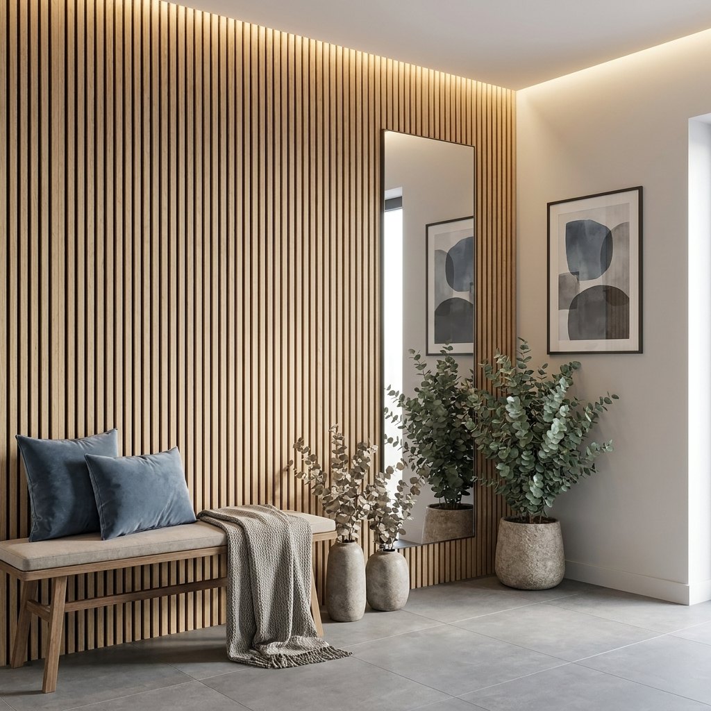 Veneer Slat Feature Wall Panels — 270 × 110 cm — Light Oak