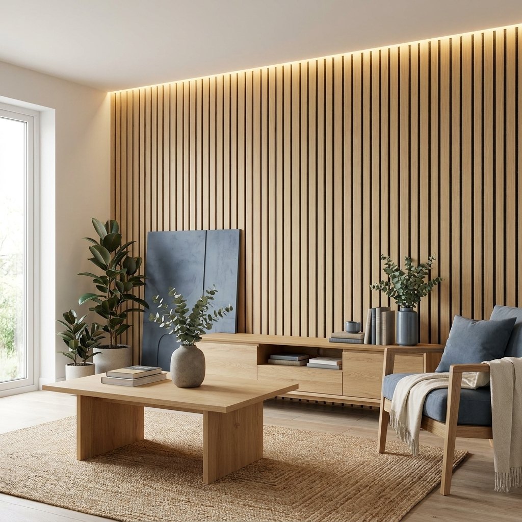 Veneer Slat Feature Wall Panels — 270 × 110 cm — Sand