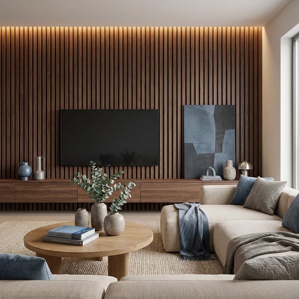 Veneer Slat Feature Wall Panels — 270 × 110 cm — Walnut